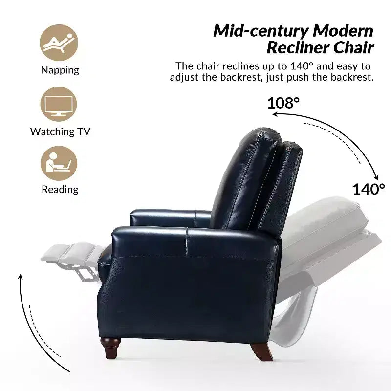 Fauteuil inclinable en cuir véritable de style transitionnel