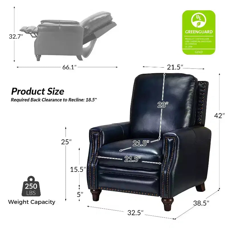 Fauteuil inclinable en cuir véritable de style transitionnel