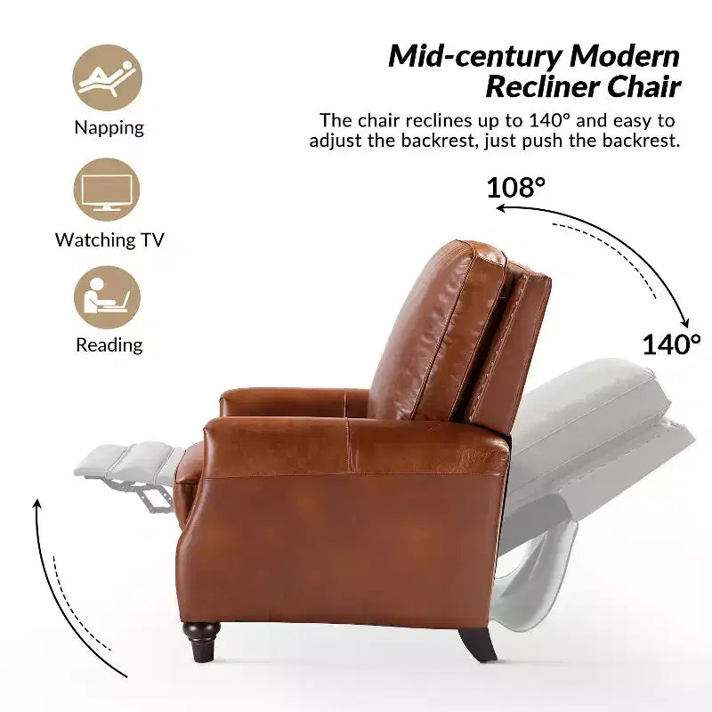 Fauteuil inclinable en cuir véritable de style transitionnel