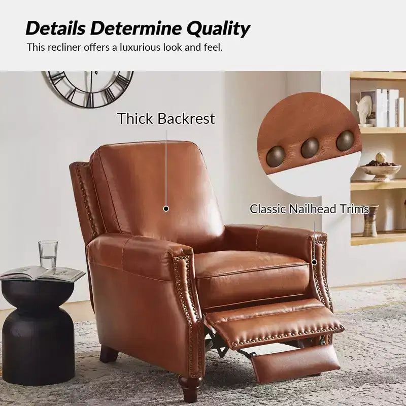 Fauteuil inclinable en cuir véritable de style transitionnel