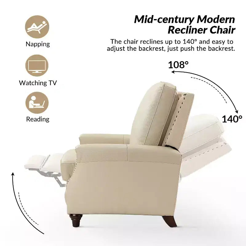 Fauteuil inclinable en cuir véritable de style transitionnel
