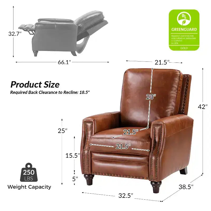 Fauteuil inclinable en cuir véritable de style transitionnel
