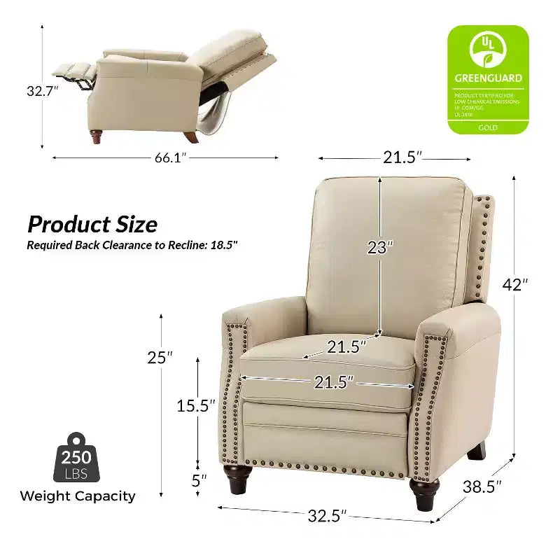 Fauteuil inclinable en cuir véritable de style transitionnel