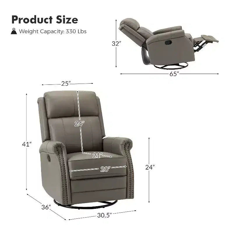 Fauteuil inclinable manuel en cuir véritable