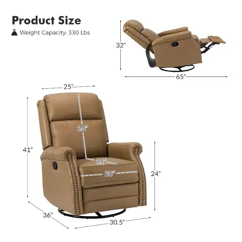 Fauteuil inclinable manuel en cuir véritable