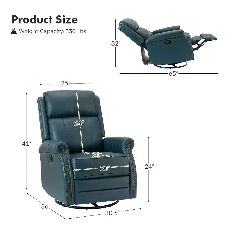 Fauteuil inclinable manuel en cuir véritable