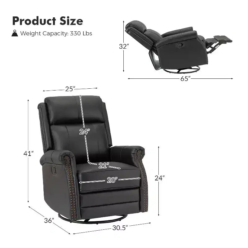 Fauteuil inclinable manuel en cuir véritable