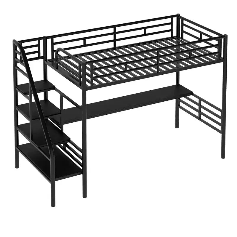Lit mezzanine double en métal avec bureau Noir