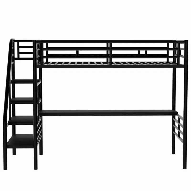 Lit mezzanine double en métal avec bureau Noir