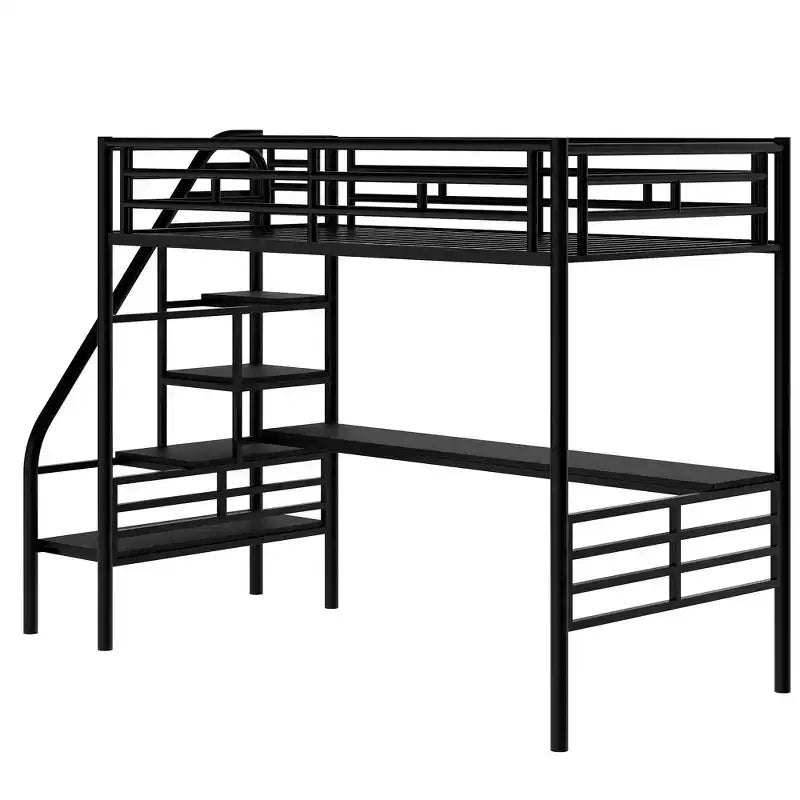 Lit mezzanine double en métal avec bureau Noir