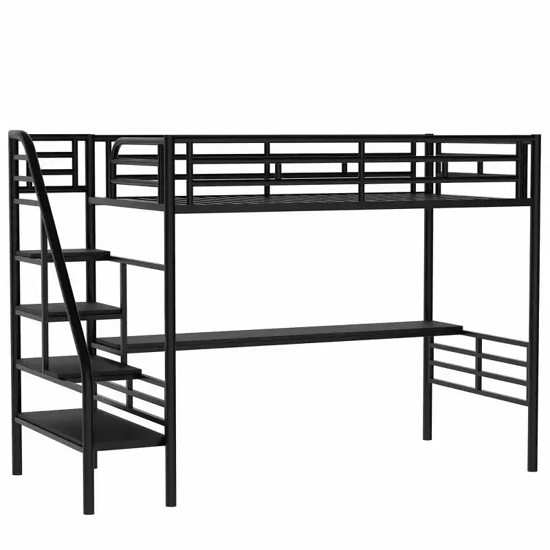 Lit mezzanine double en métal avec bureau Noir