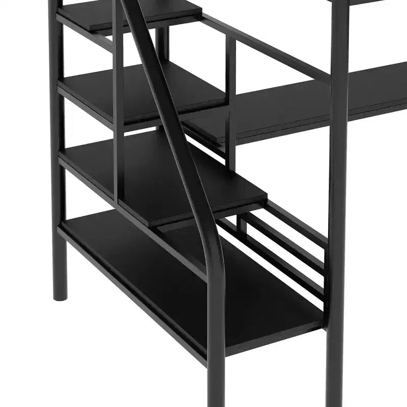 Lit mezzanine double en métal avec bureau Noir
