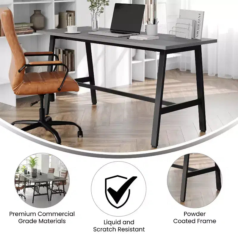 Table à manger/table de jeux avec piétement en A en acier robuste.